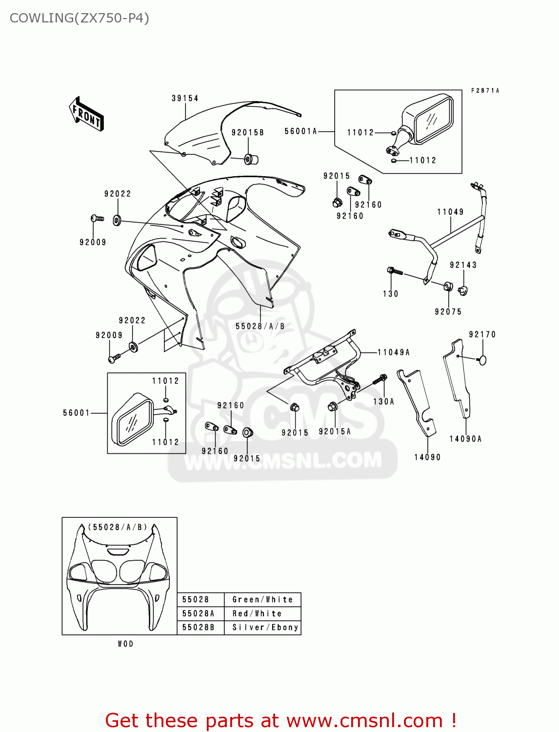 COWLING(ZX750-P4) ZX750P4 NINJA ZX7R 1999 EUROPE UK FR NL AR FG GR IT NR SD SP ST