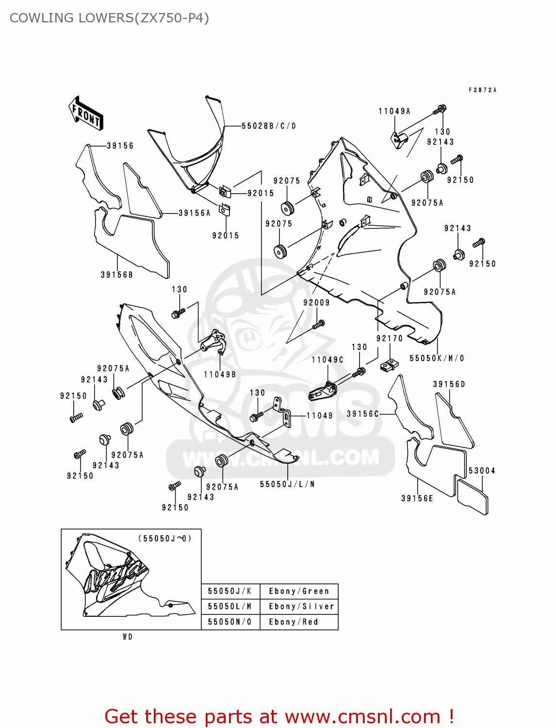 COWLING LOWERS(ZX750-P4) ZX750P4 NINJA ZX7R 1999 EUROPE UK FR NL AR FG GR IT NR SD SP ST