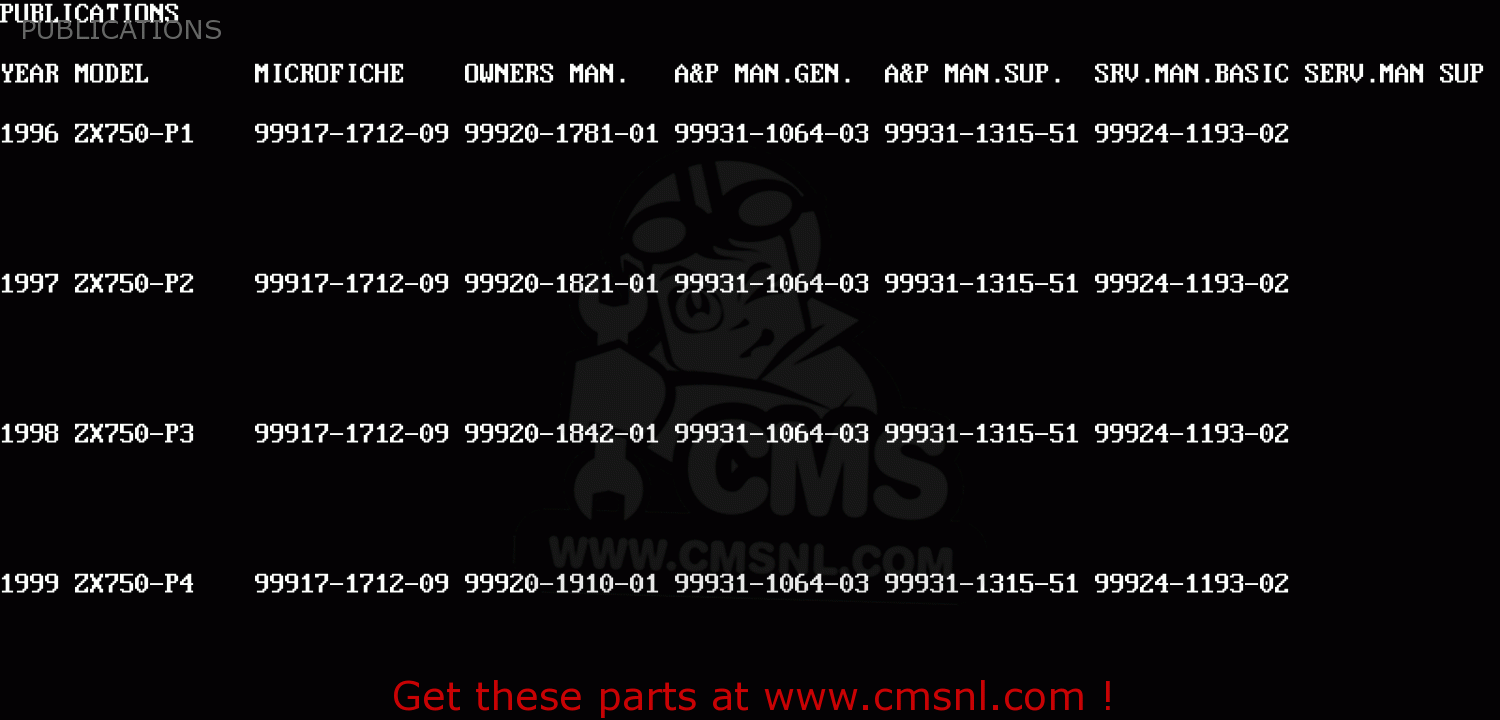 PUBLICATIONS ZX750P4 NINJA ZX7R 1999 USA CALIFORNIA CANADA