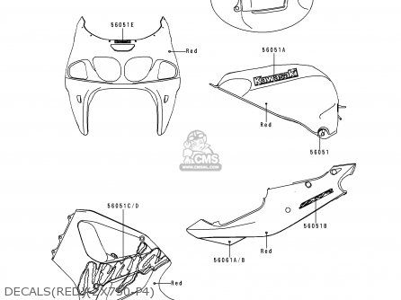 DECALS(RED)(ZX750-P4) - ZX750P4 NINJA ZX7R 1999 USA CALIFORNIA CANADA