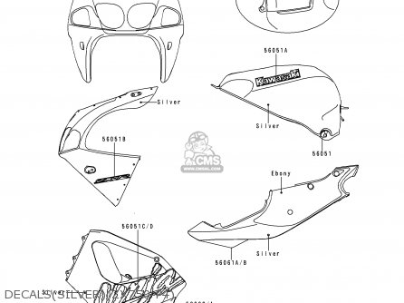 DECALS(SILVER)(ZX750-P4) - ZX750P4 NINJA ZX7R 1999 USA CALIFORNIA CANADA