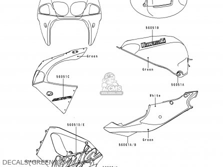 DECALS(GREEN)(ZX750-P4) - ZX750P4 NINJA ZX7R 1999 USA CALIFORNIA CANADA