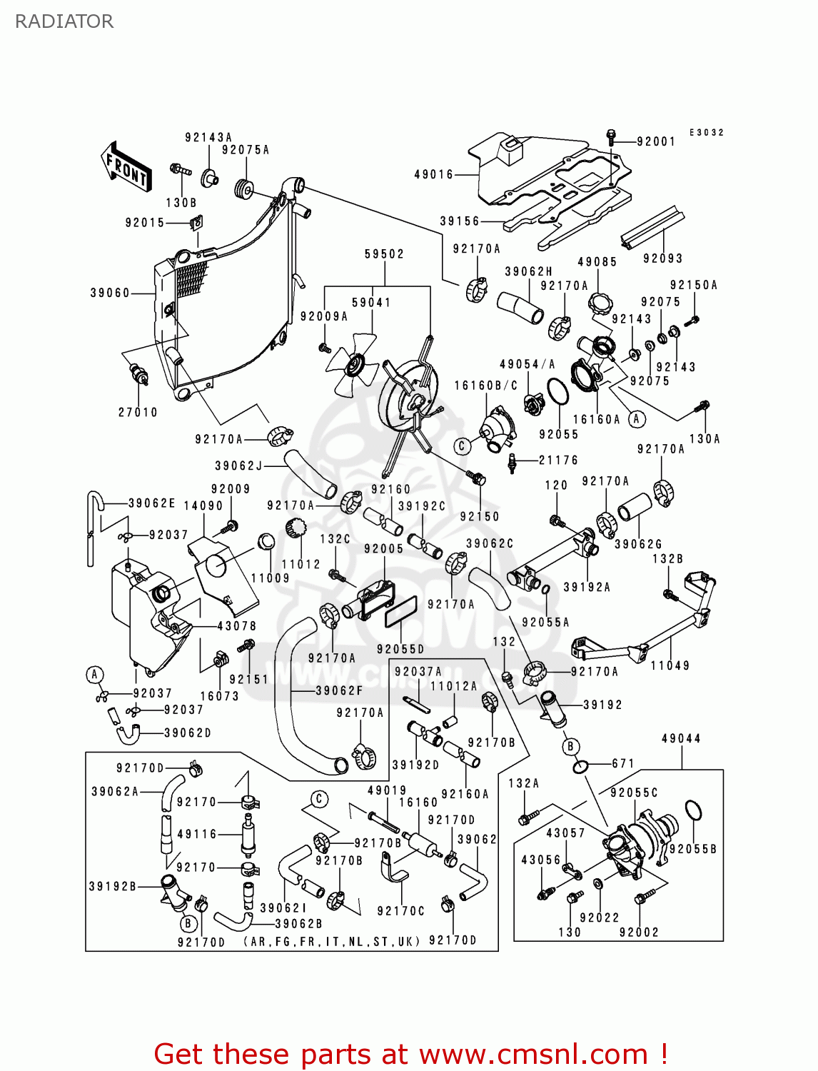 RADIATOR ZX750P5 NINJA ZX7R 2000 EUROPE UK FR NL AR FG GR IT NR SP ST