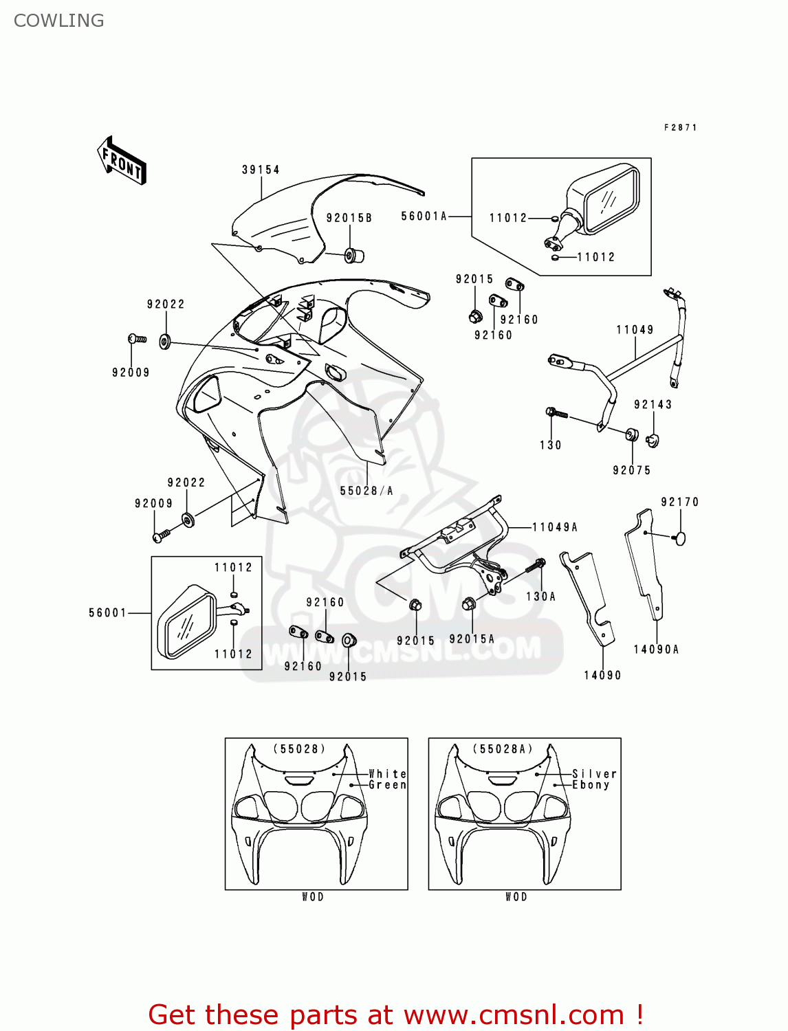 COWLING ZX750P5 NINJA ZX7R 2000 EUROPE UK FR NL AR FG GR IT NR SP ST