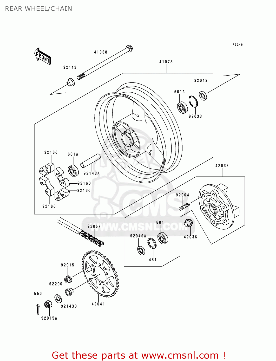 REAR WHEEL/CHAIN ZX750P5 NINJA ZX7R 2000 USA CALIFORNIA CANADA