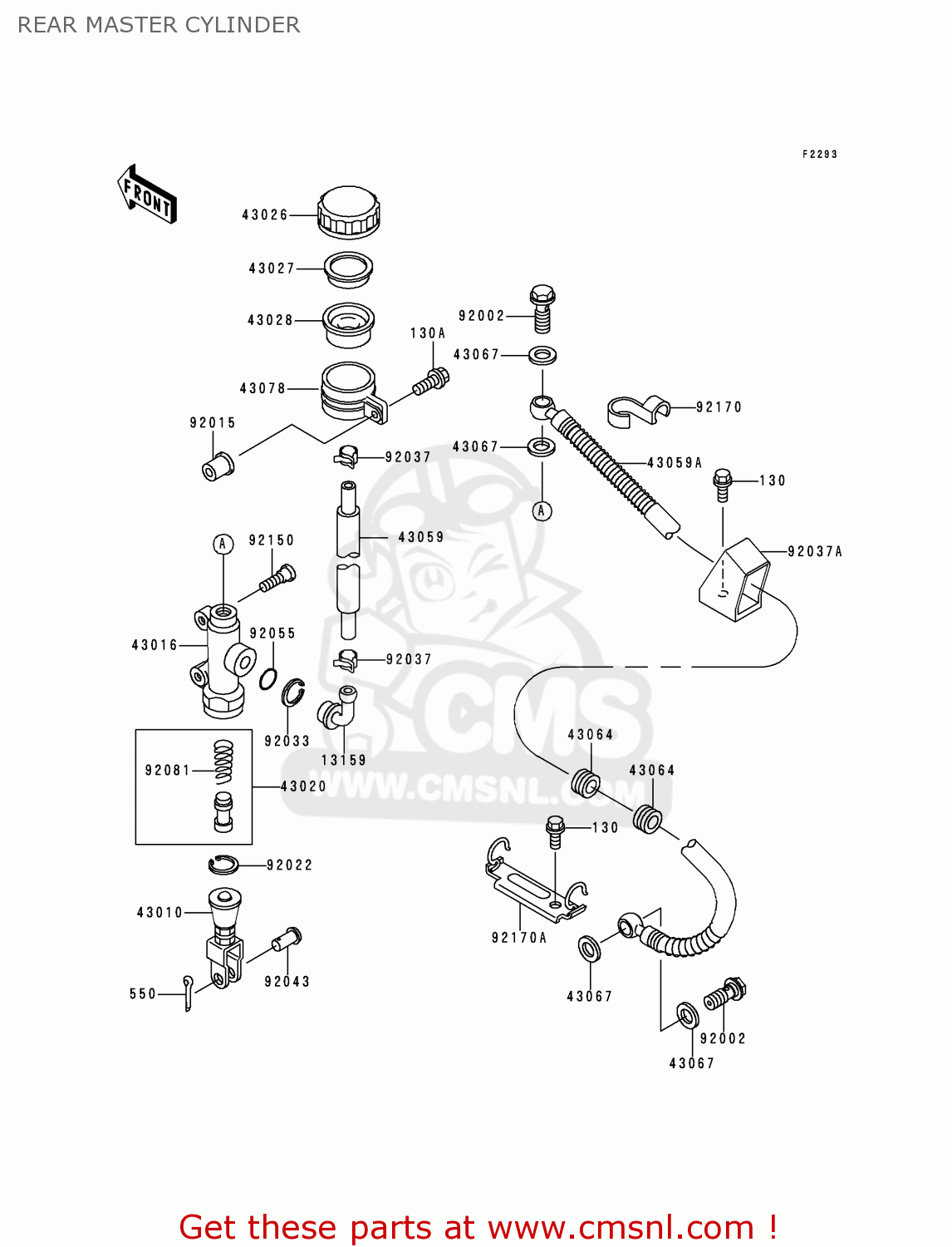 REAR MASTER CYLINDER ZX750P5 NINJA ZX7R 2000 USA CALIFORNIA CANADA