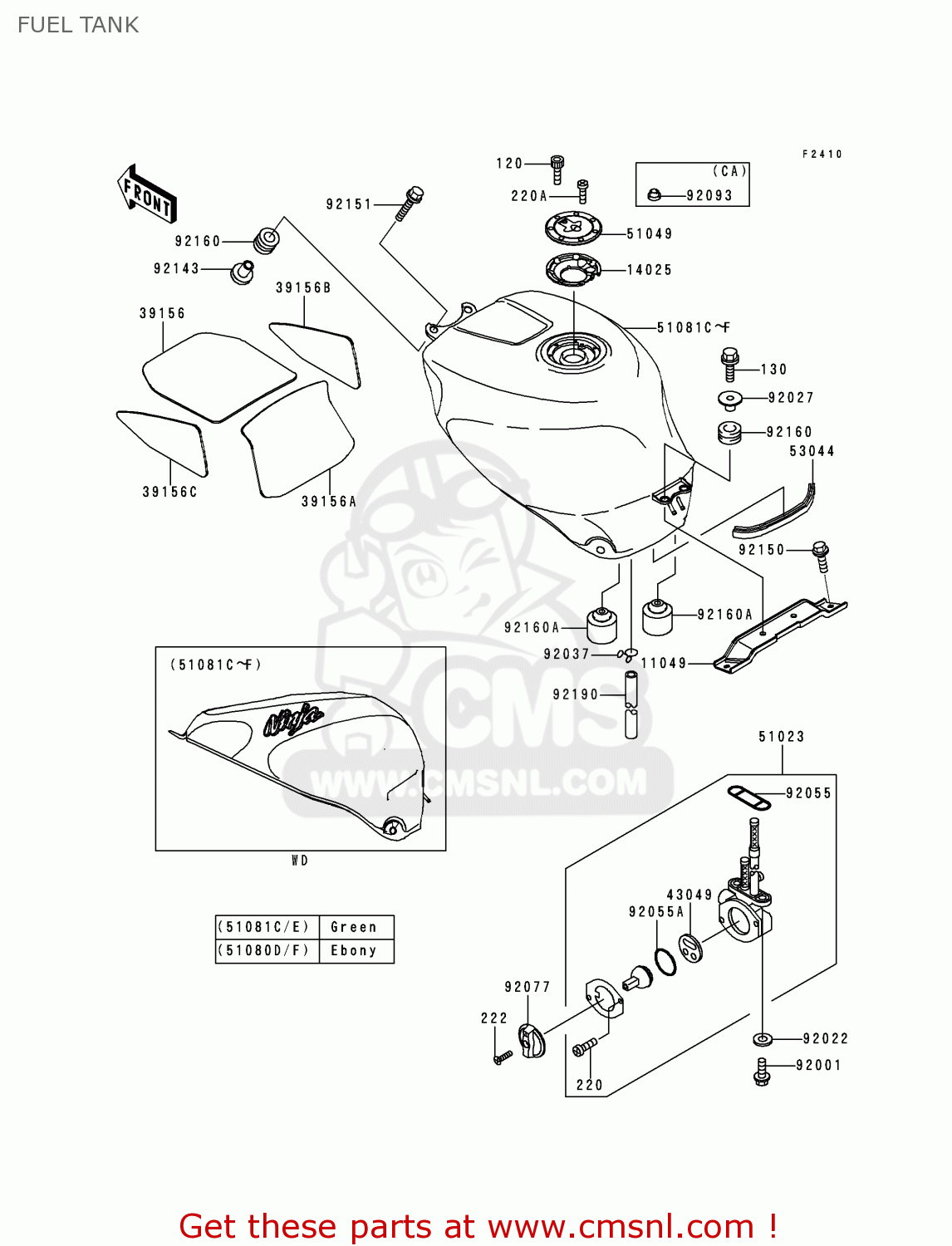 FUEL TANK ZX750P5 NINJA ZX7R 2000 USA CALIFORNIA CANADA