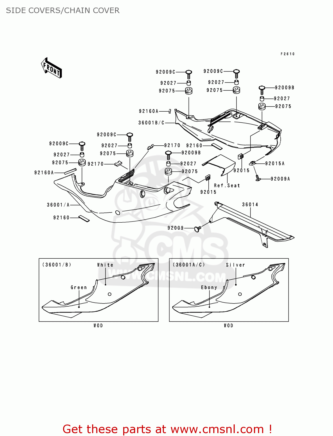SIDE COVERS/CHAIN COVER ZX750P5 NINJA ZX7R 2000 USA CALIFORNIA CANADA