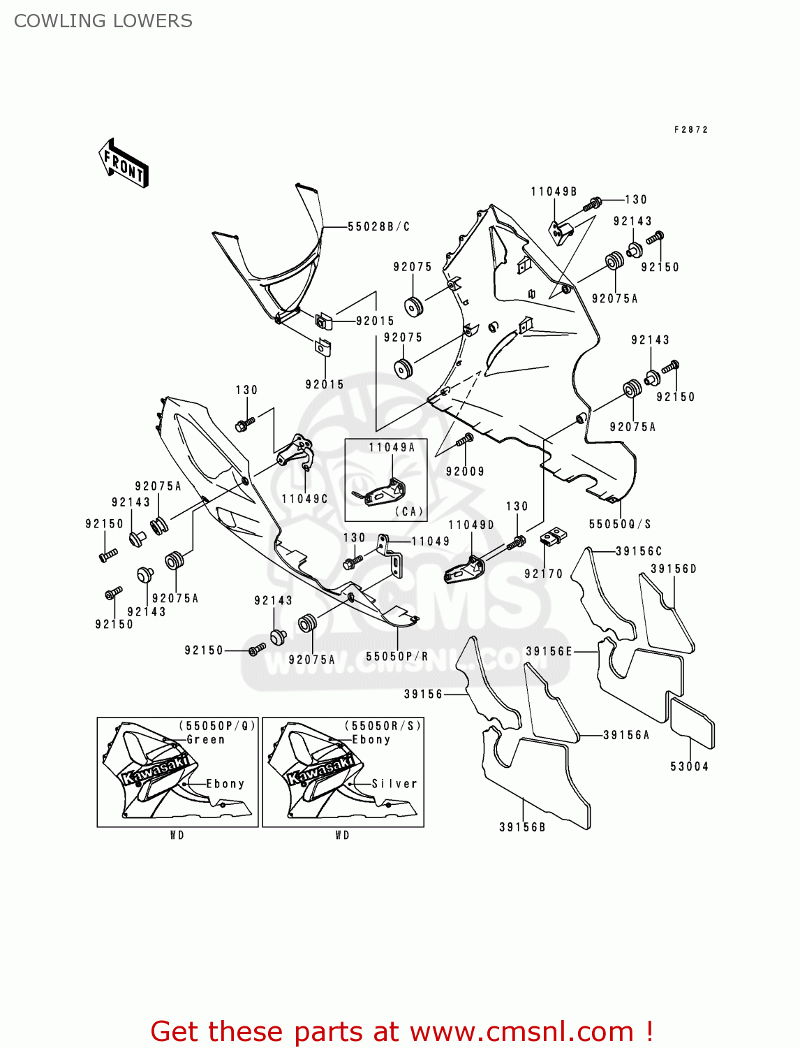 COWLING LOWERS ZX750P5 NINJA ZX7R 2000 USA CALIFORNIA CANADA