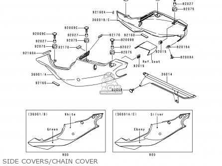 SIDE COVERS/CHAIN COVER - ZX750P5 NINJA ZX7R 2000 USA CALIFORNIA CANADA