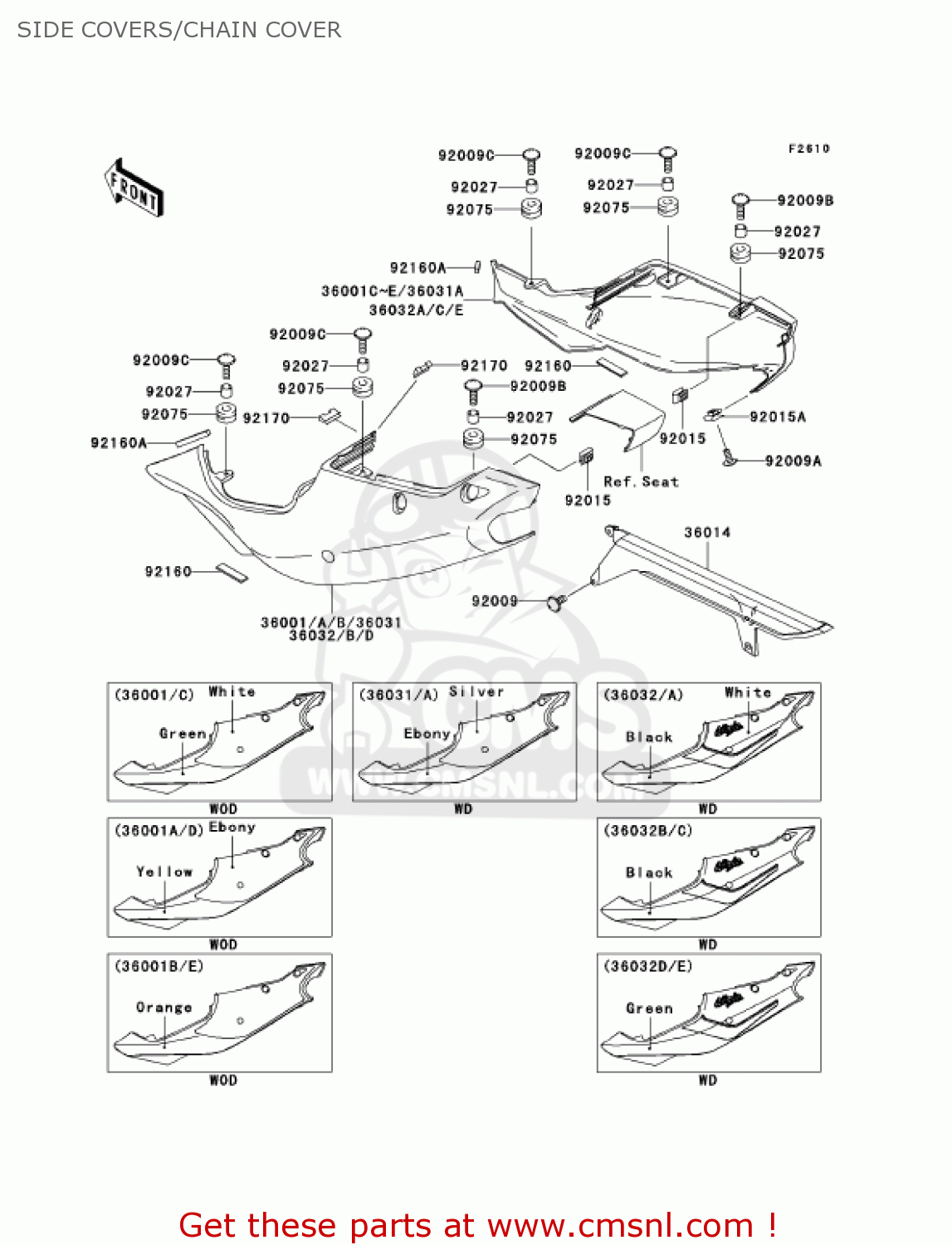 SIDE COVERS/CHAIN COVER ZX750P6 NINJA ZX7R 2001 USA CALIFORNIA CANADA