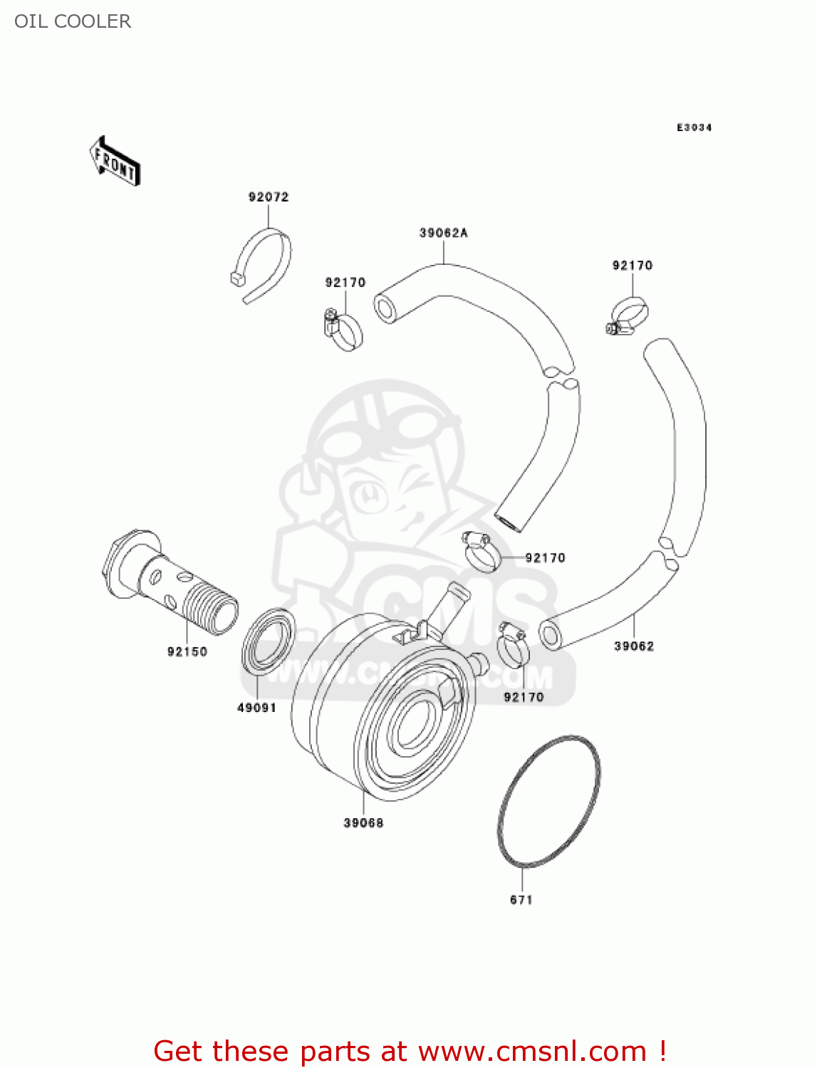 OIL COOLER ZX750P6 NINJA ZX7R 2001 USA CALIFORNIA CANADA