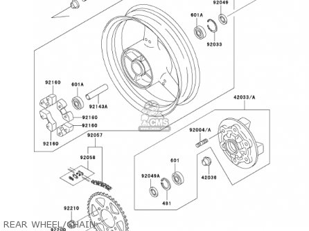 REAR WHEEL/CHAIN - ZX750P6 NINJA ZX7R 2001 USA CALIFORNIA CANADA