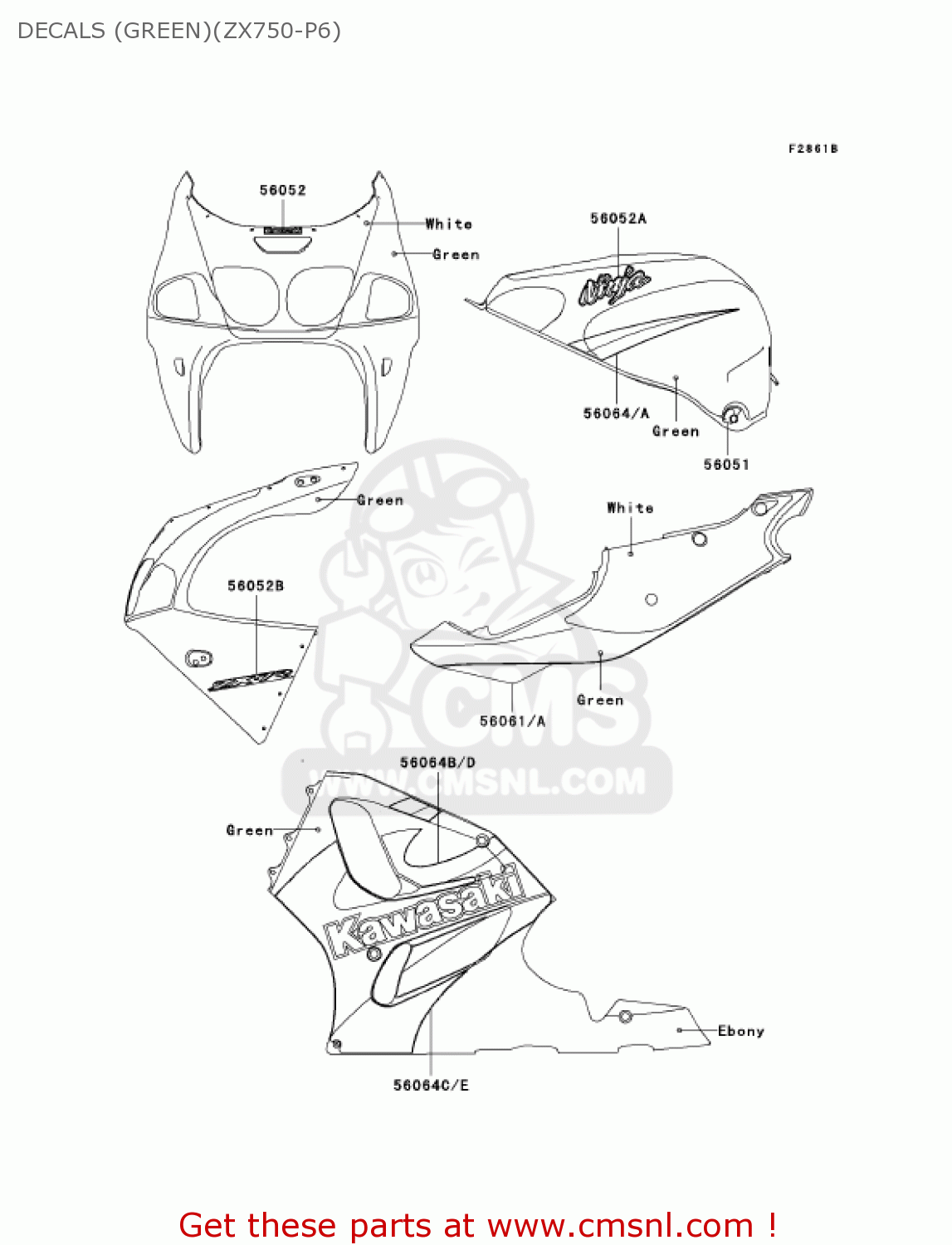 DECALS (GREEN)(ZX750-P6) ZX750P7 NINJA ZX7R 2002 USA CALIFORNIA CANADA