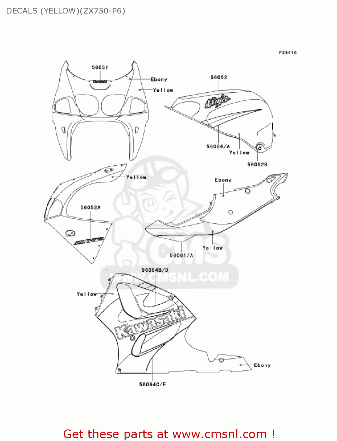 DECALS (YELLOW)(ZX750-P6) ZX750P7 NINJA ZX7R 2002 USA CALIFORNIA CANADA