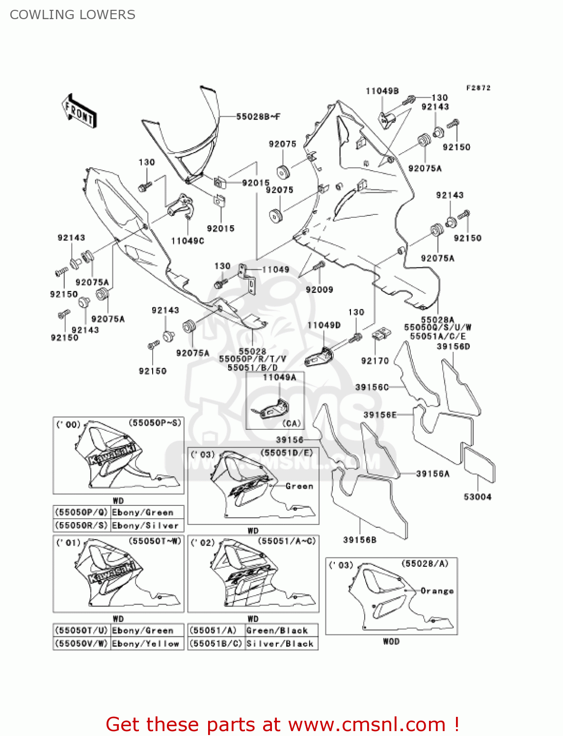 COWLING LOWERS ZX750P7 NINJA ZX7R 2002 USA CALIFORNIA CANADA