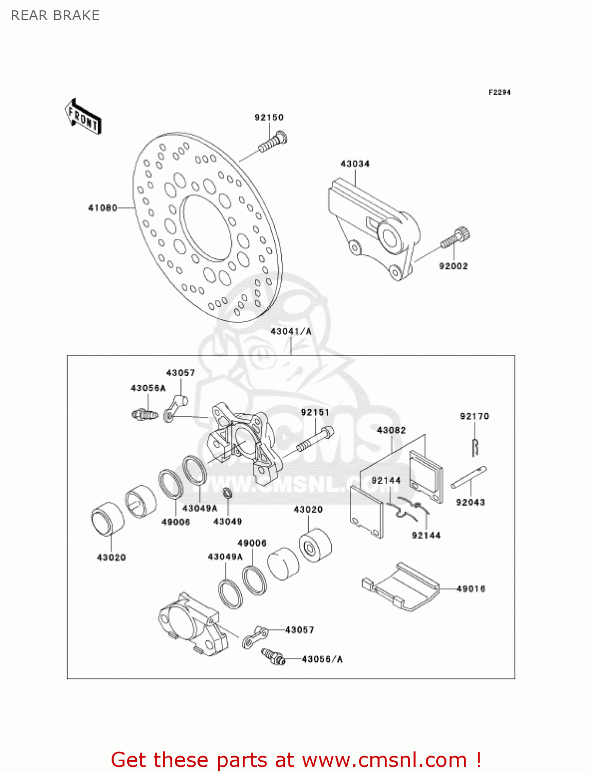 REAR BRAKE ZX750P8 NINJA ZX7R 2003 USA CALIFORNIA CANADA