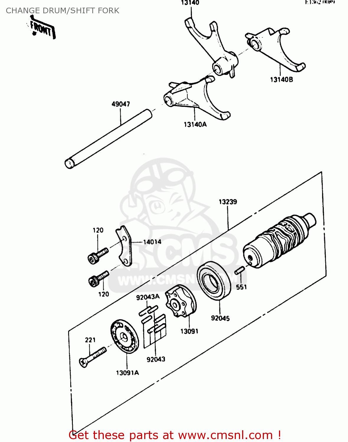 CHANGE DRUM/SHIFT FORK ZX900A1 1984 EUROPE UK FR GR IT NR SD