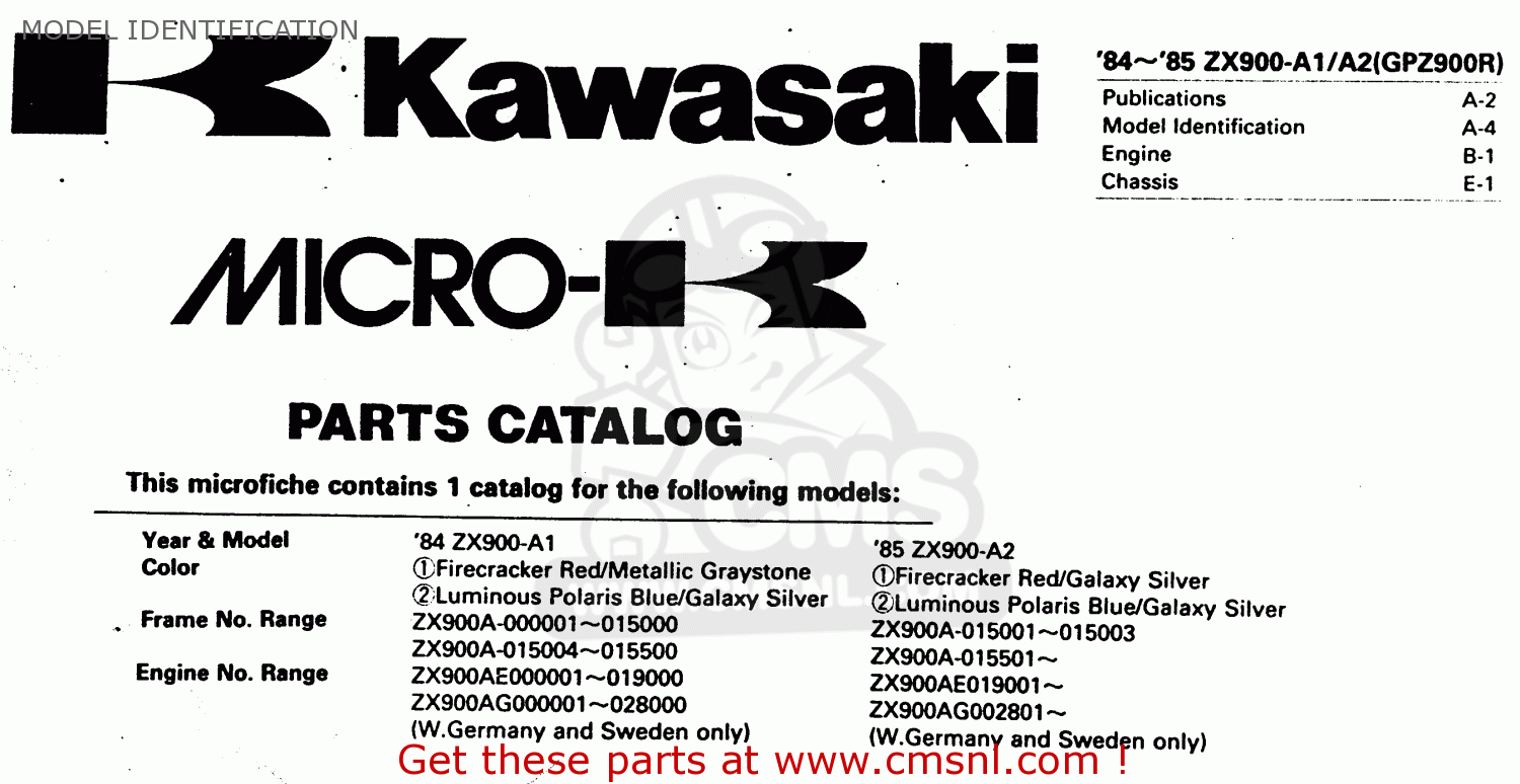MODEL IDENTIFICATION ZX900A1 1984 EUROPE UK FR GR IT NR SD