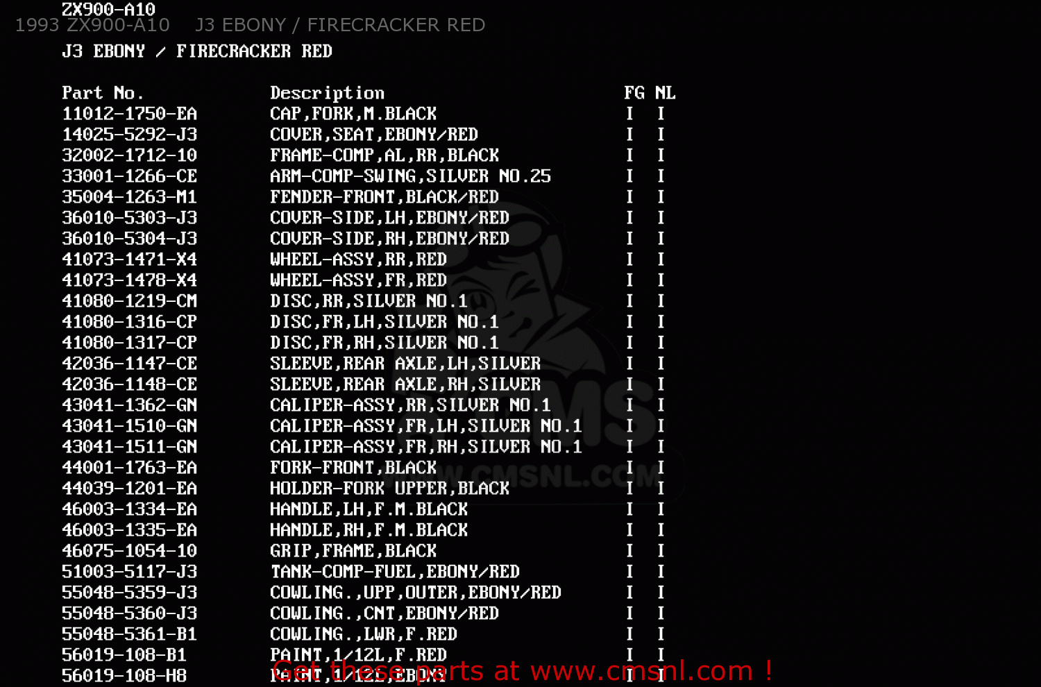 1993 ZX900-A10    J3 EBONY / FIRECRACKER RED ZX900A10 GPZ900R 1993 NETHERLANDS FG