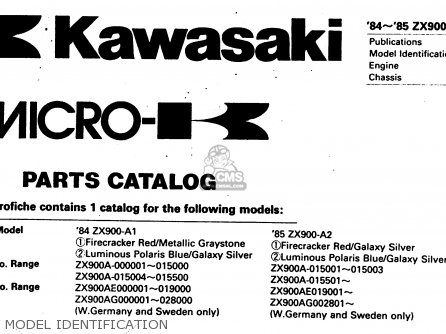 Kawasaki ZX900A2 1985 EUROPE UK FR GR IT NR SD parts lists and 