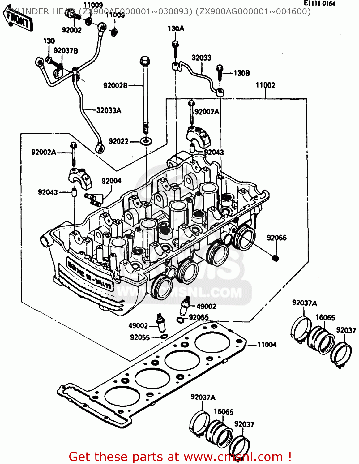 CYLINDER HEAD (ZX900AE000001~030893) (ZX900AG000001~004600) ZX900A2 1985 EUROPE UK FR GR IT NR SD