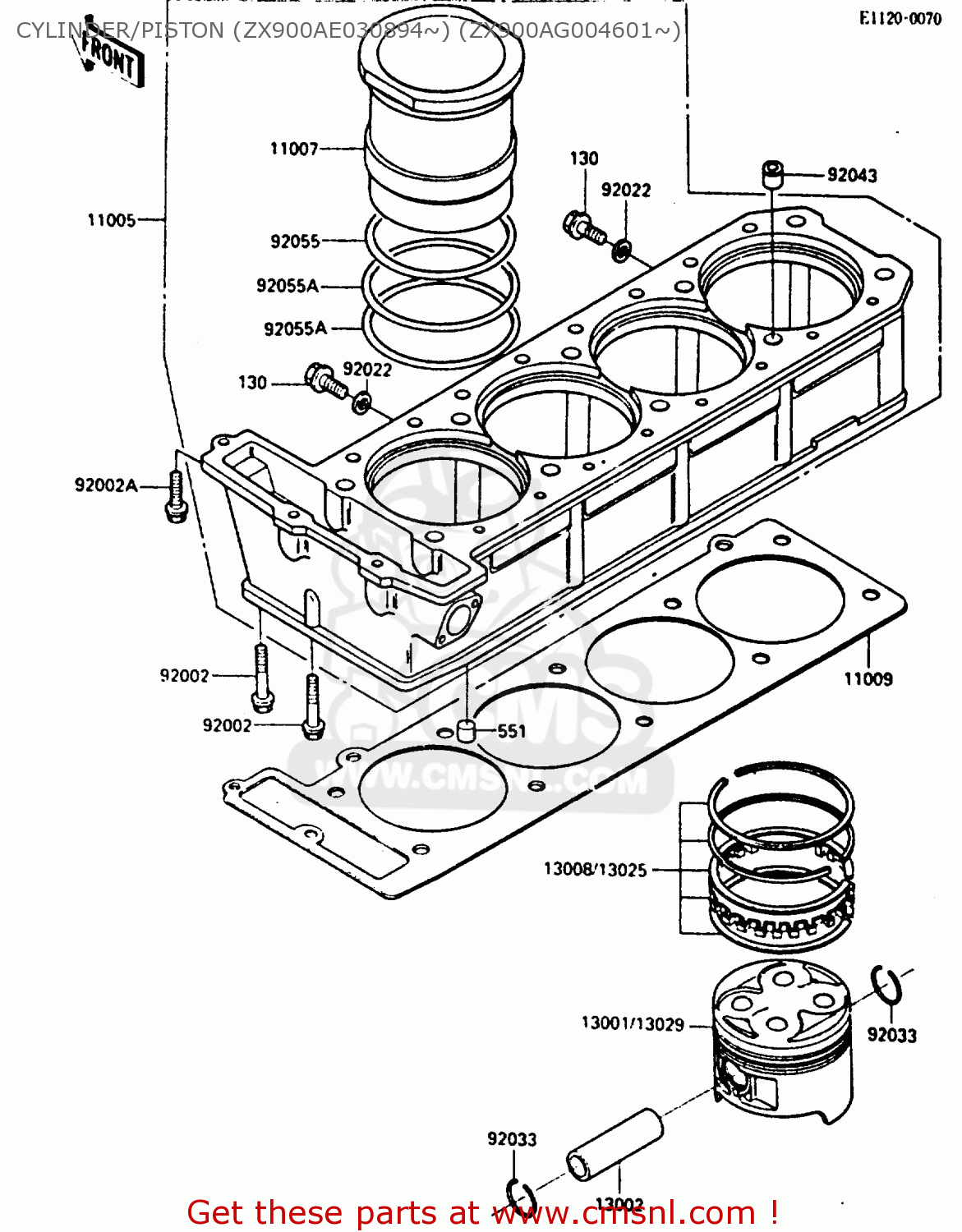 CYLINDER/PISTON (ZX900AE030894~) (ZX900AG004601~) ZX900A2 1985 EUROPE UK FR GR IT NR SD