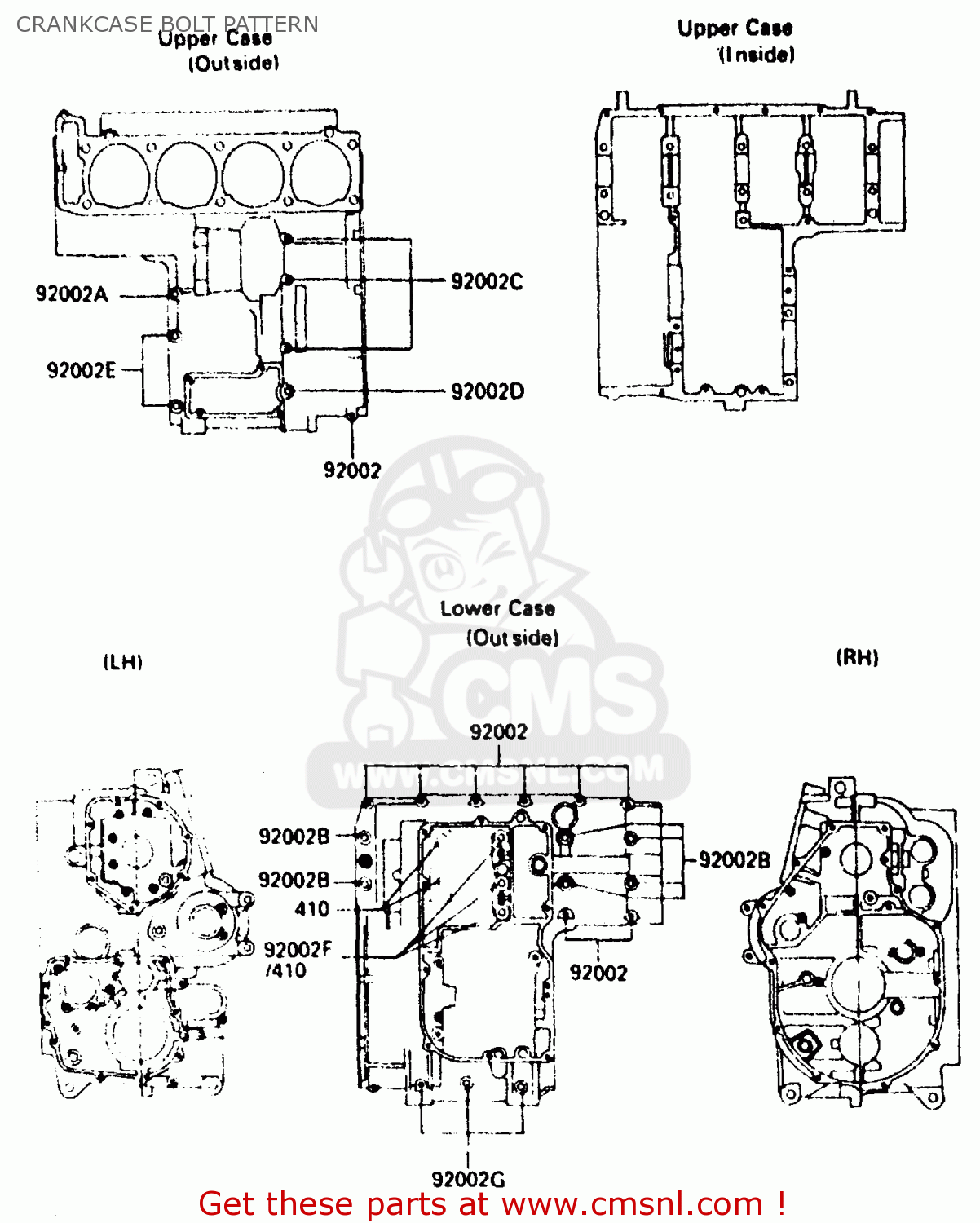 CRANKCASE BOLT PATTERN ZX900A2 1985 EUROPE UK FR GR IT NR SD