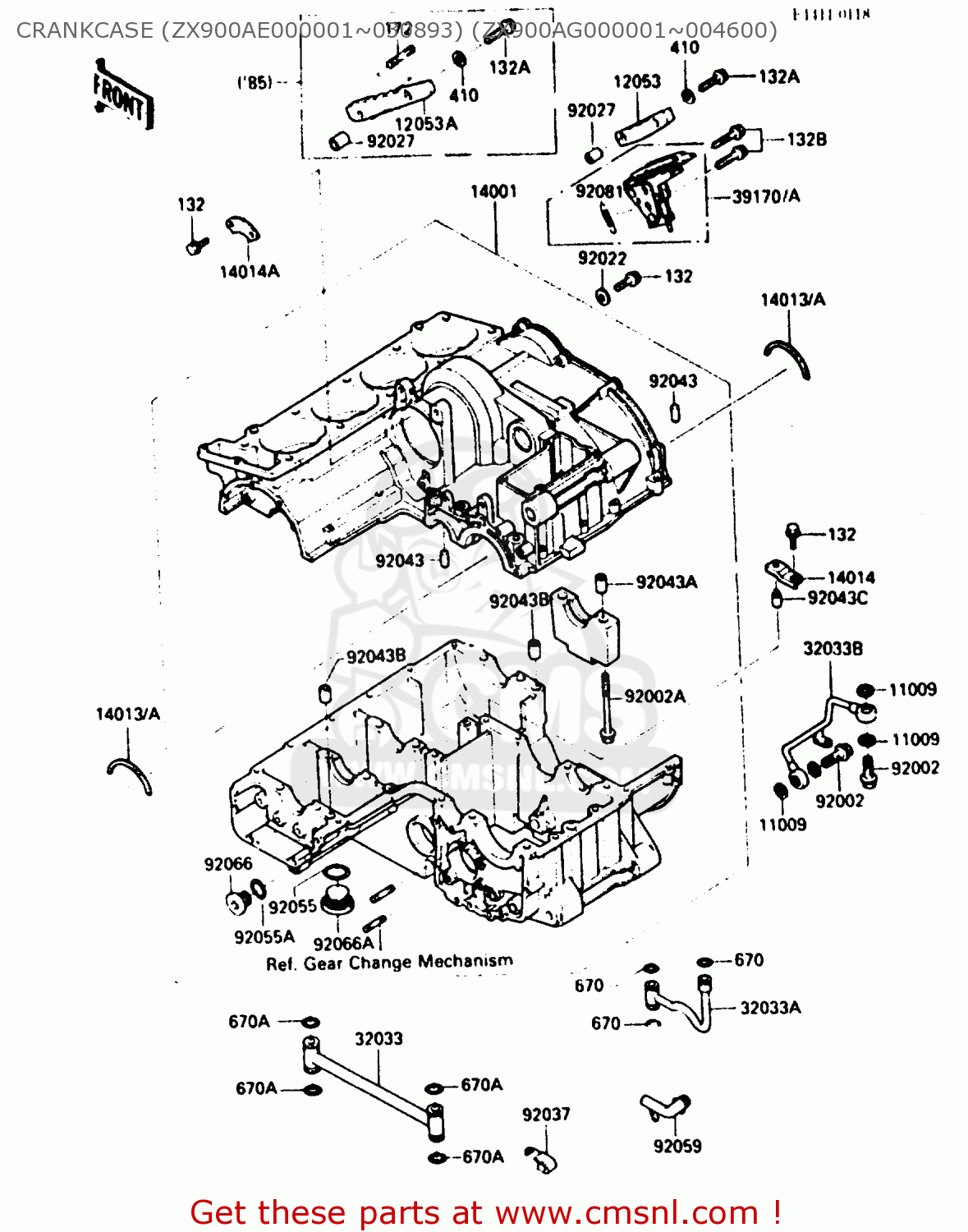 CRANKCASE (ZX900AE000001~030893) (ZX900AG000001~004600) ZX900A2 1985 EUROPE UK FR GR IT NR SD