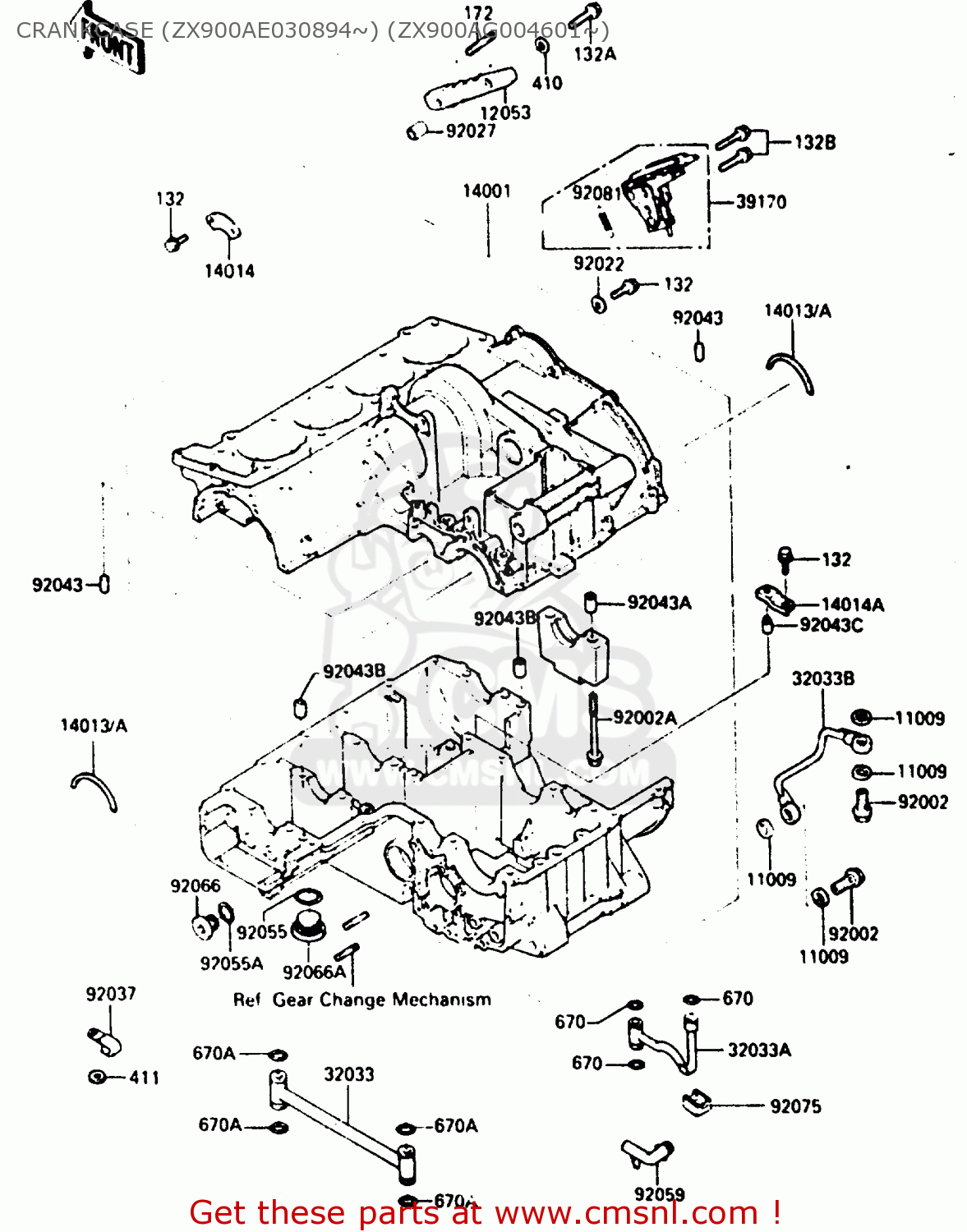 CRANKCASE (ZX900AE030894~) (ZX900AG004601~) ZX900A2 1985 EUROPE UK FR GR IT NR SD