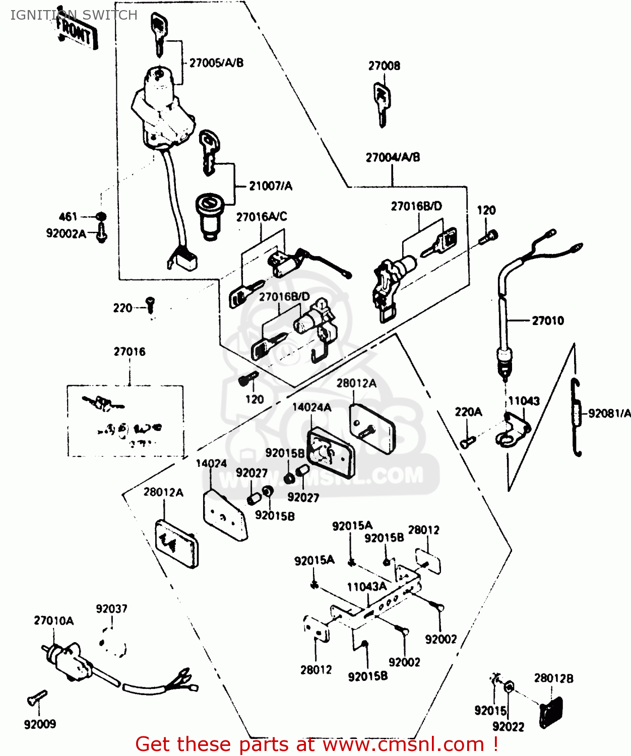 IGNITION SWITCH ZX900A2 1985 EUROPE UK FR GR IT NR SD