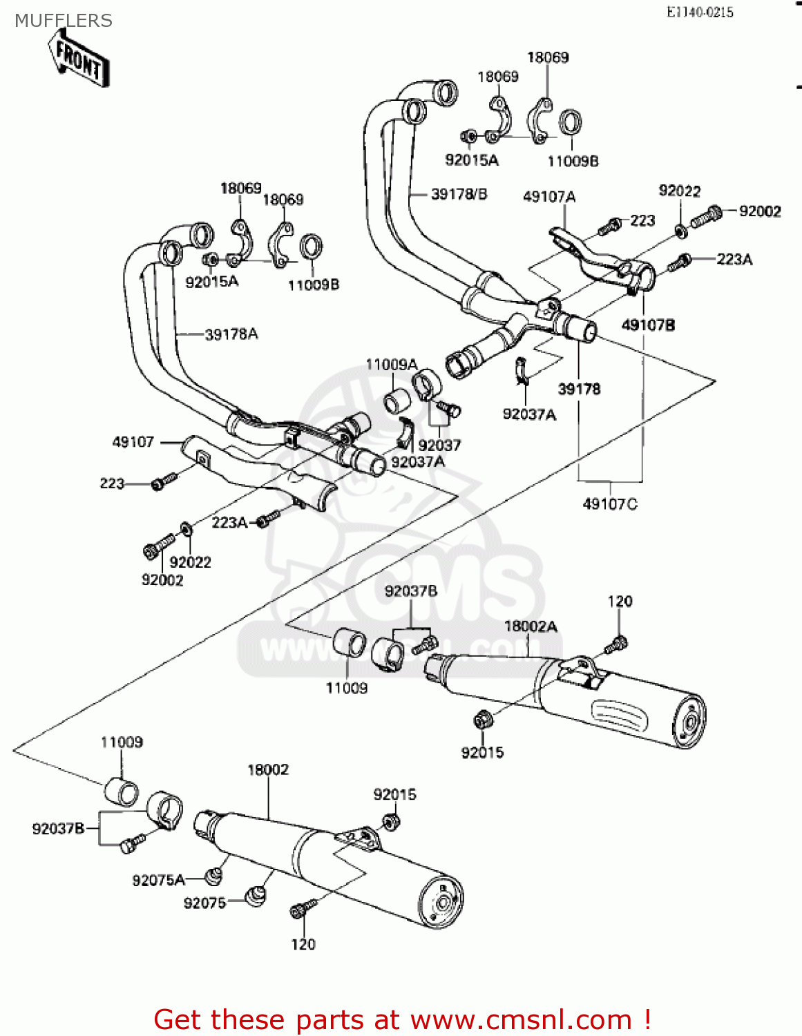 MUFFLERS ZX900A2 NINJA 1985 USA CALIFORNIA CANADA
