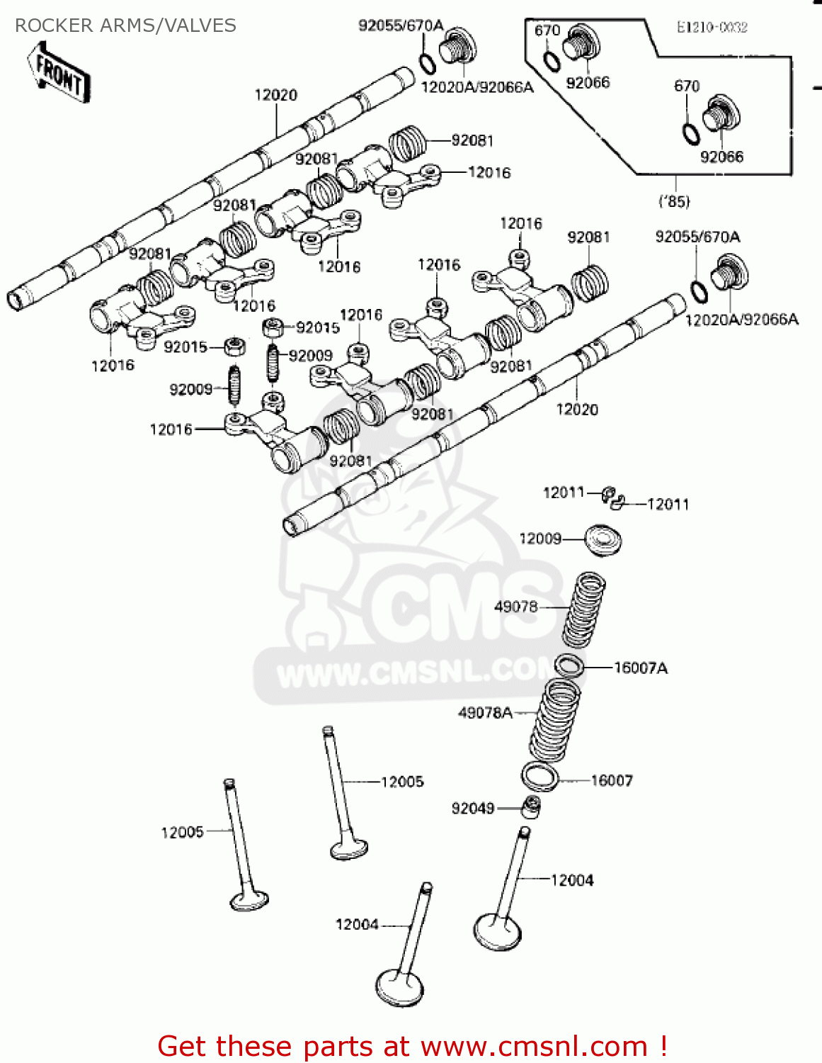 ROCKER ARMS/VALVES ZX900A2 NINJA 1985 USA CALIFORNIA CANADA