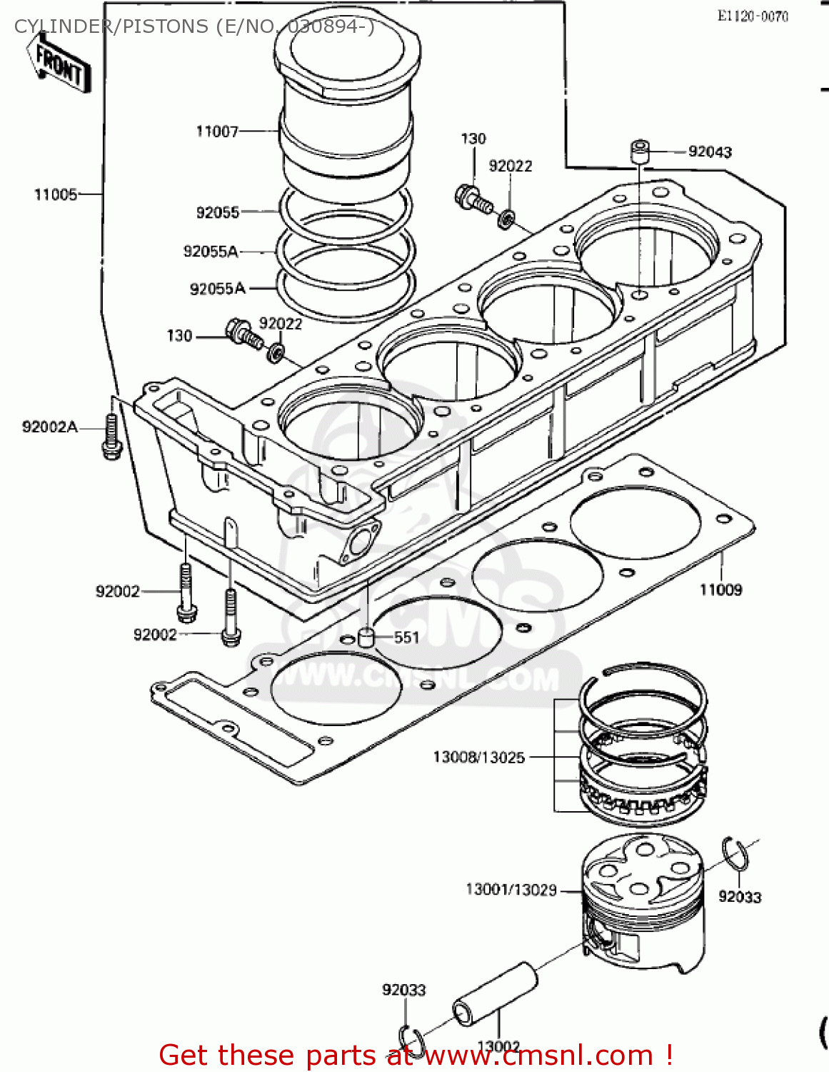 CYLINDER/PISTONS (E/NO. 030894-) ZX900A2 NINJA 1985 USA CALIFORNIA CANADA