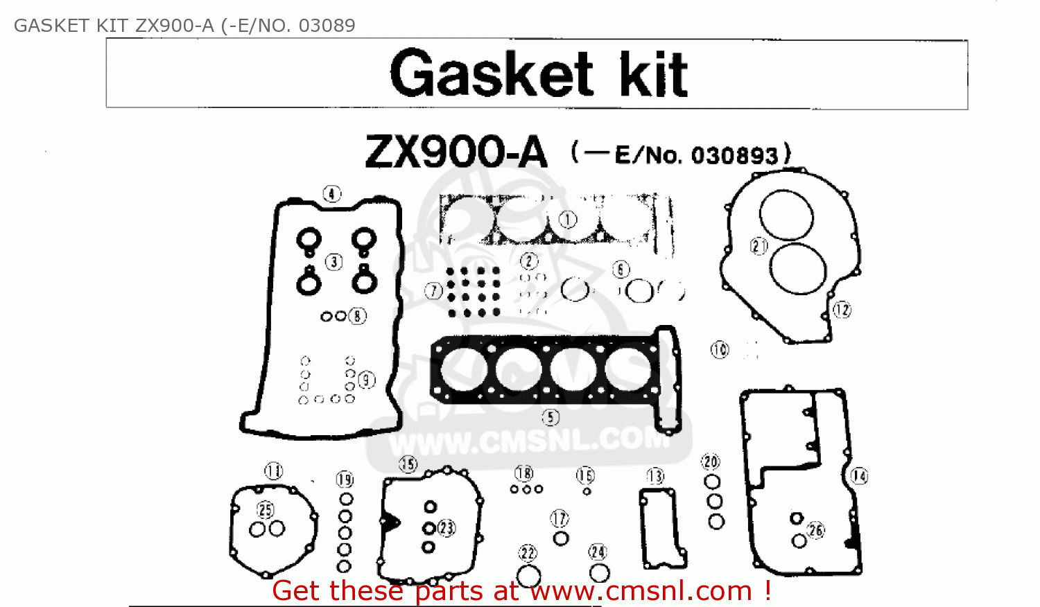 GASKET KIT ZX900-A (-E/NO. 03089 ZX900A2 NINJA 1985 USA CALIFORNIA CANADA