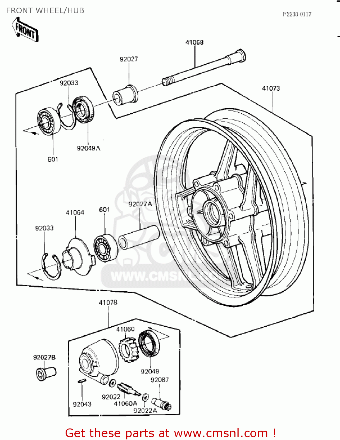 FRONT WHEEL/HUB ZX900A2 NINJA 1985 USA CALIFORNIA CANADA