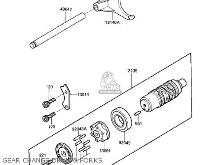 GEAR CHANGE DRUM & FORKS - ZX900A2 NINJA 1985 USA CALIFORNIA CANADA