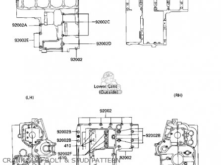 CRANKCASE BOLT & STUD PATTERN - ZX900A2 NINJA 1985 USA CALIFORNIA CANADA