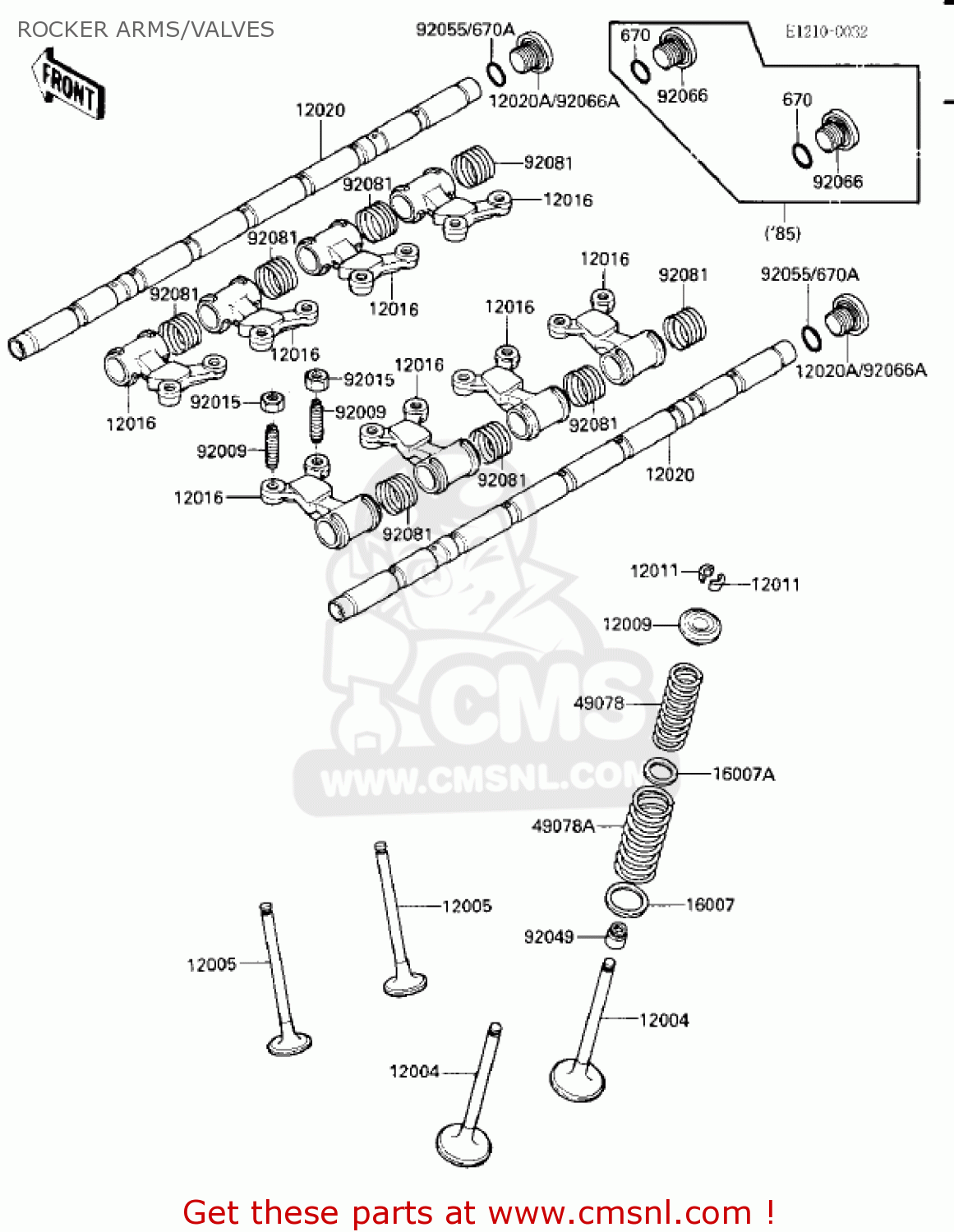 ROCKER ARMS/VALVES ZX900A3 NINJA 1986 USA CALIFORNIA CANADA