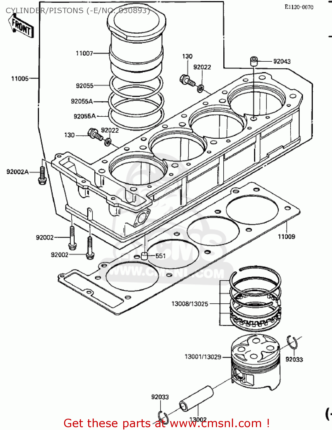 CYLINDER/PISTONS (-E/NO. 030893) ZX900A3 NINJA 1986 USA CALIFORNIA CANADA