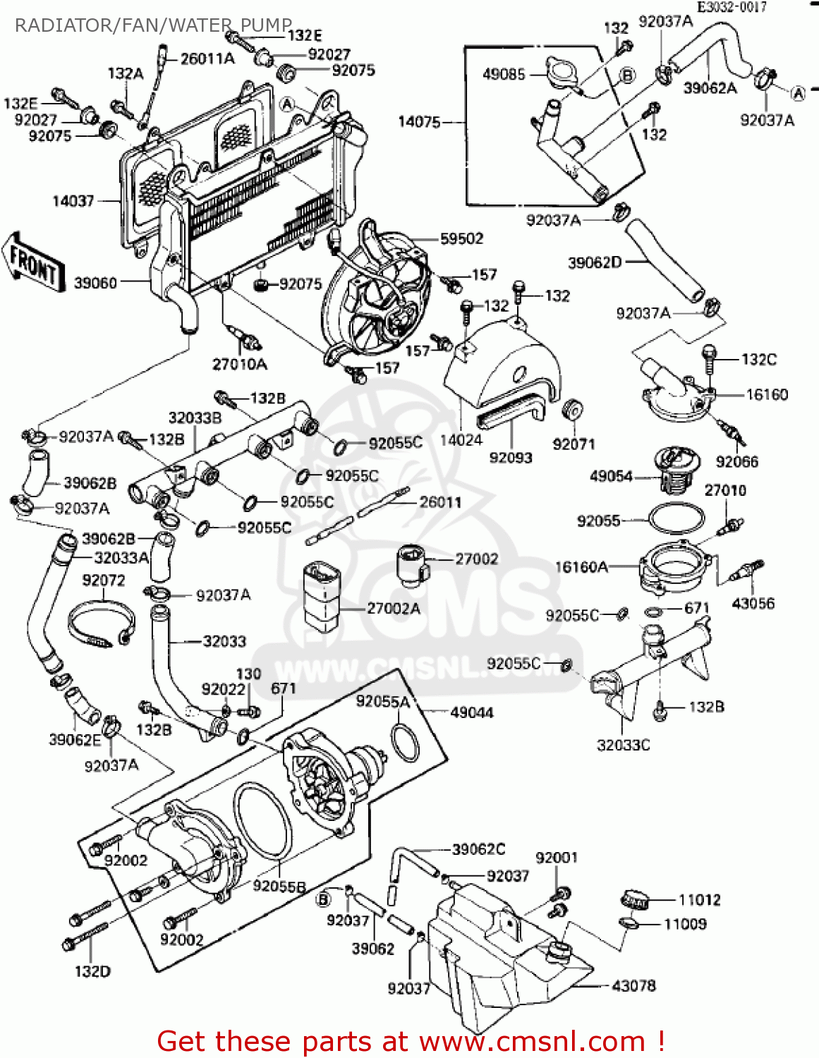 RADIATOR/FAN/WATER PUMP ZX900A3 NINJA 1986 USA CALIFORNIA CANADA