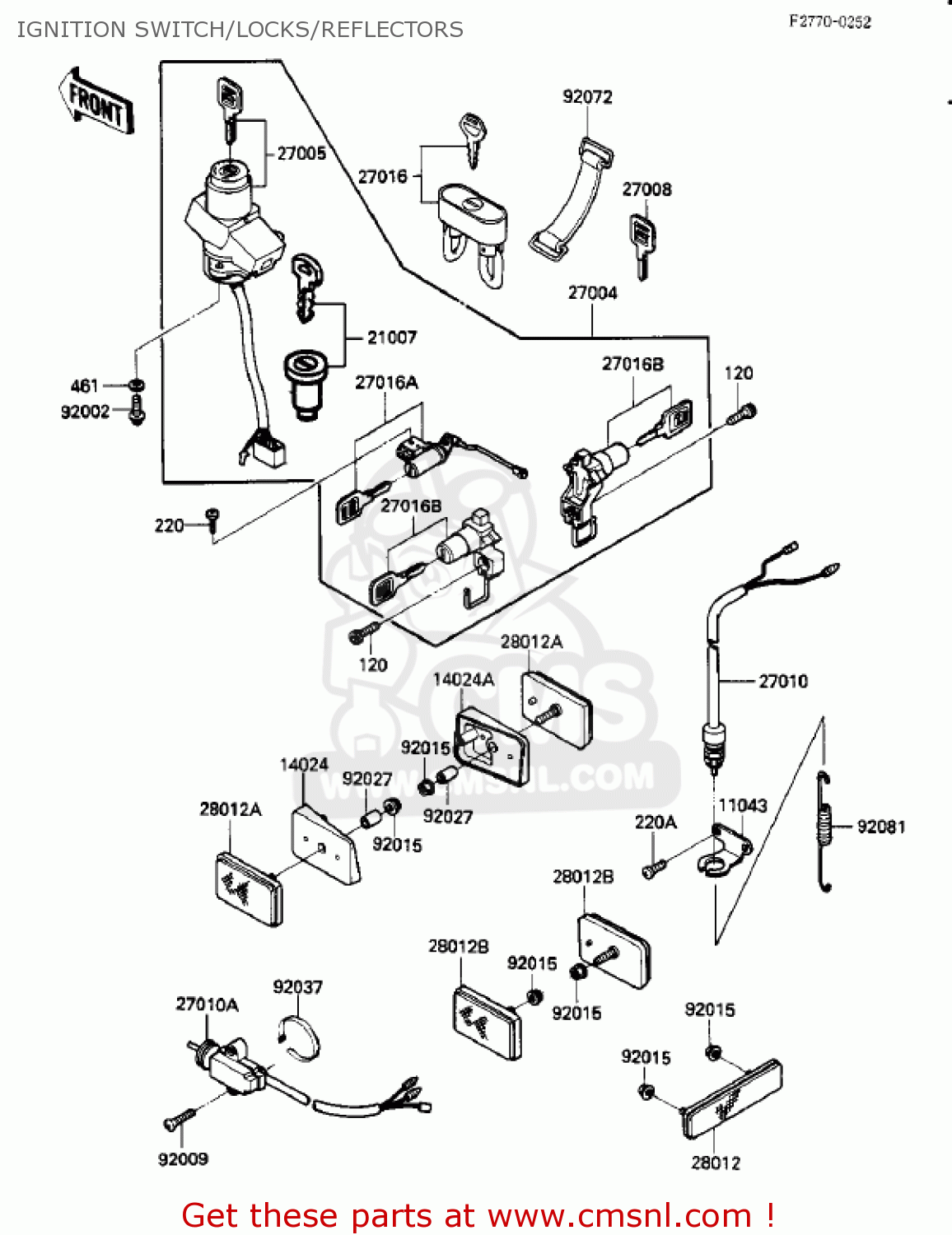 IGNITION SWITCH/LOCKS/REFLECTORS ZX900A3 NINJA 1986 USA CALIFORNIA CANADA