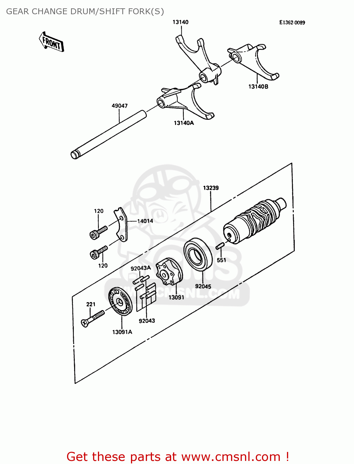 GEAR CHANGE DRUM/SHIFT FORK(S) ZX900A4 GPZ900R 1987 EUROPE UK FG GR NR SD SP ST