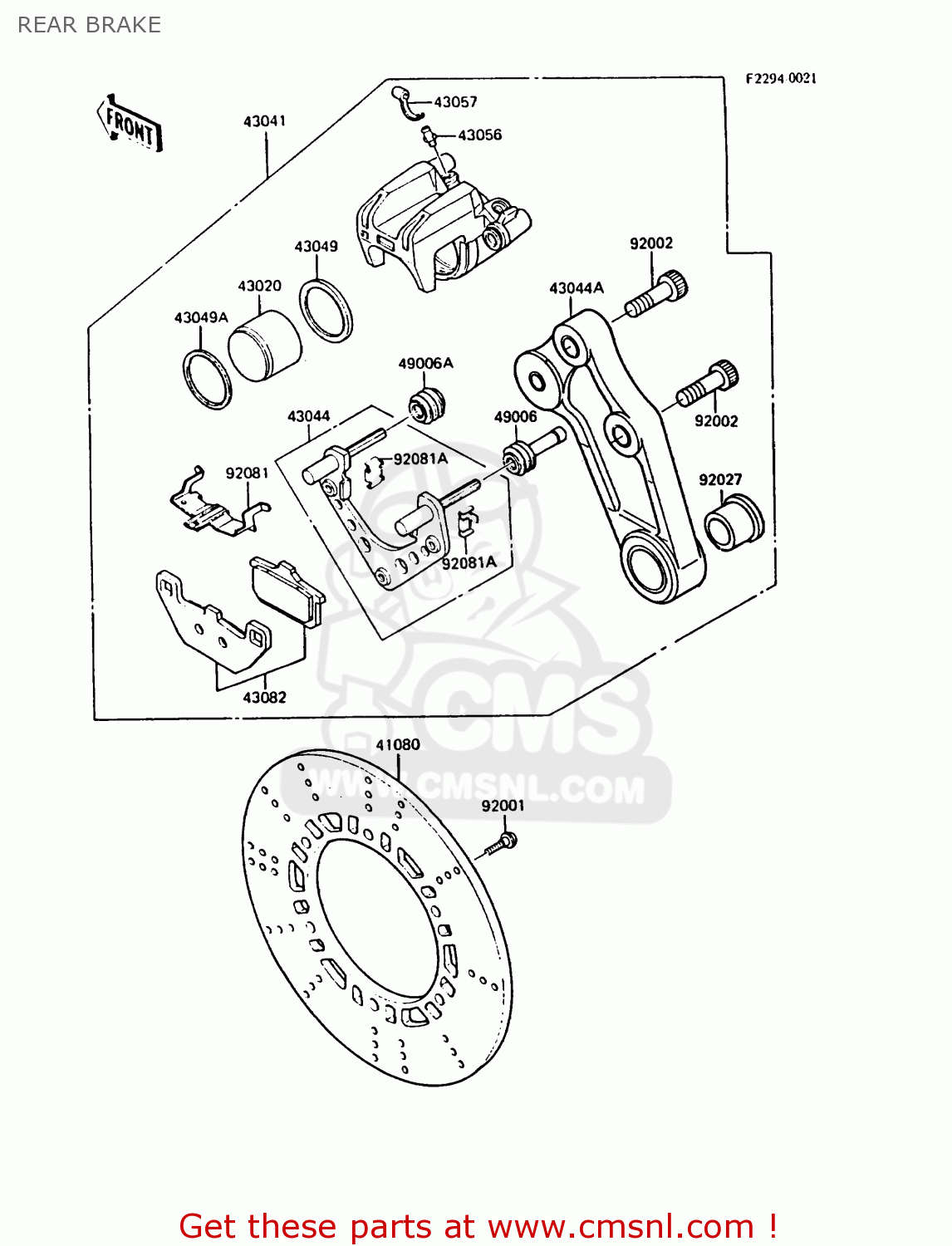 REAR BRAKE ZX900A4 GPZ900R 1987 EUROPE UK FG GR NR SD SP ST