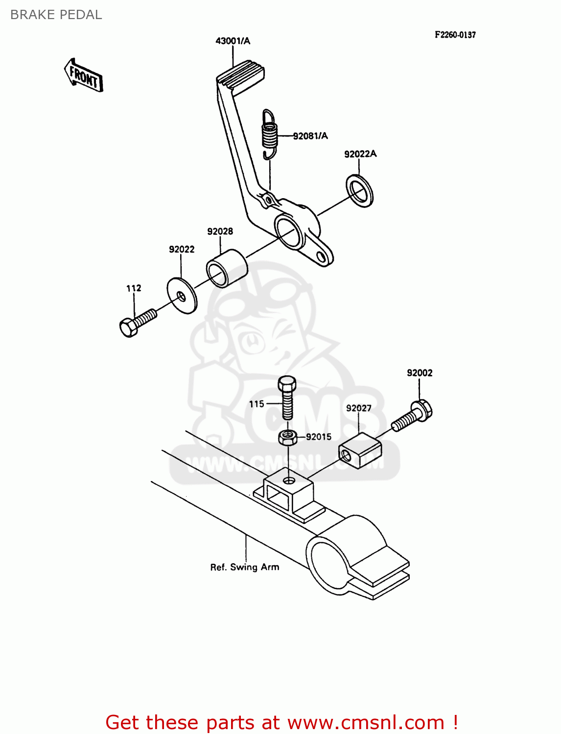 BRAKE PEDAL ZX900A5 GPZ900R 1988 EUROPE UK AR FG NR SD ST