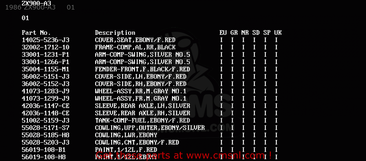 1986 ZX900-A3     01 ZX900A5A GPZ900R 1988 UNITED KINGDOM