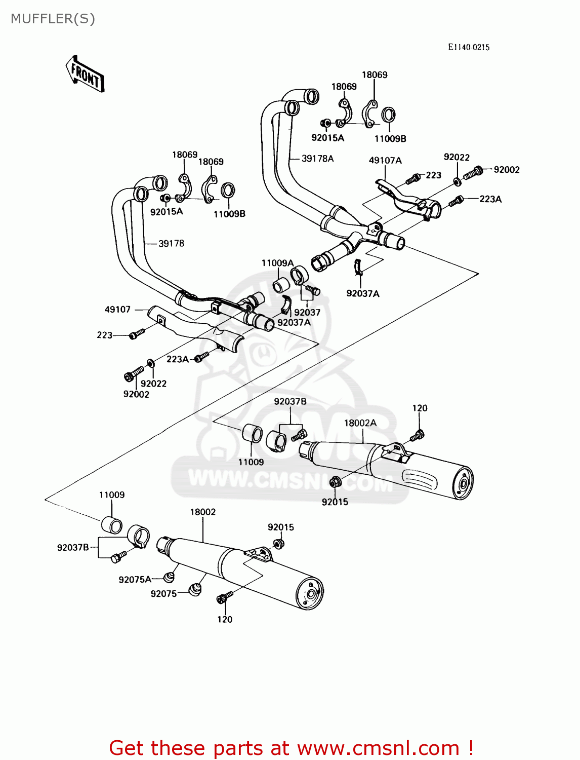 MUFFLER(S) ZX900A6 1989 EUROPE UK FR FG NR SD