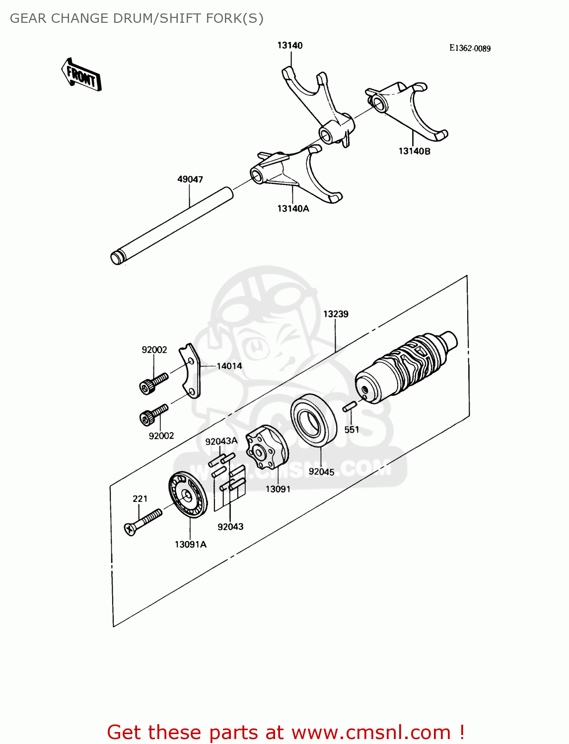 GEAR CHANGE DRUM/SHIFT FORK(S) ZX900A6 1989 EUROPE UK FR FG NR SD