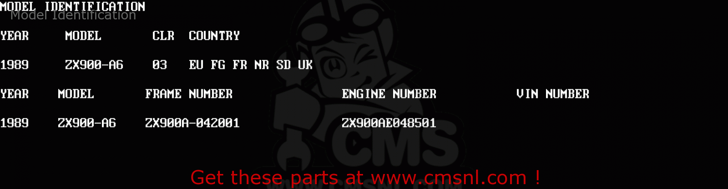 Model Identification ZX900A6 1989 EUROPE UK FR FG NR SD