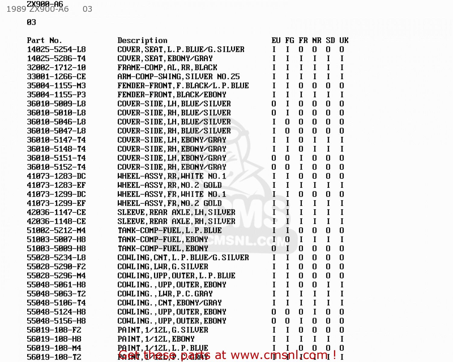 1989 ZX900-A6     03 ZX900A6 1989 EUROPE UK FR FG NR SD